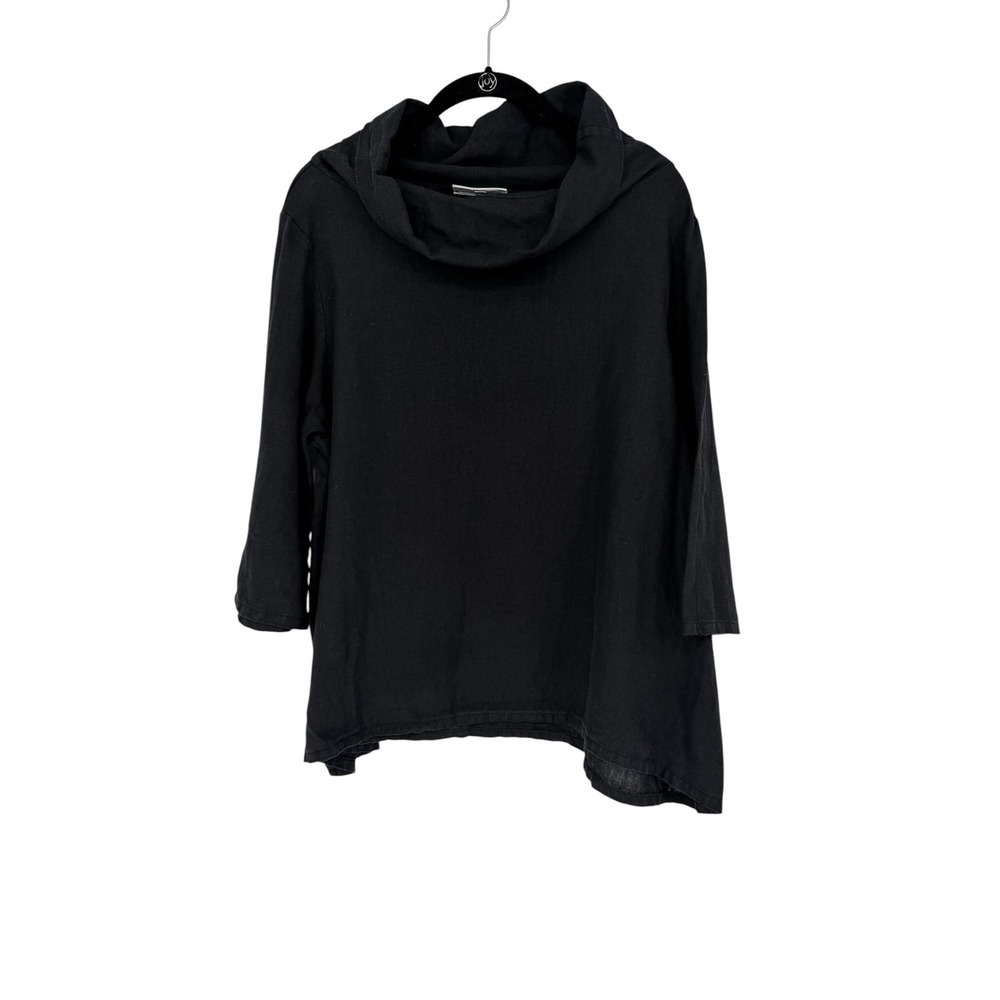 Bryn Walker Black Linen Cowl Neck Tunic Top 3/4 Sleeve Made in USA Small